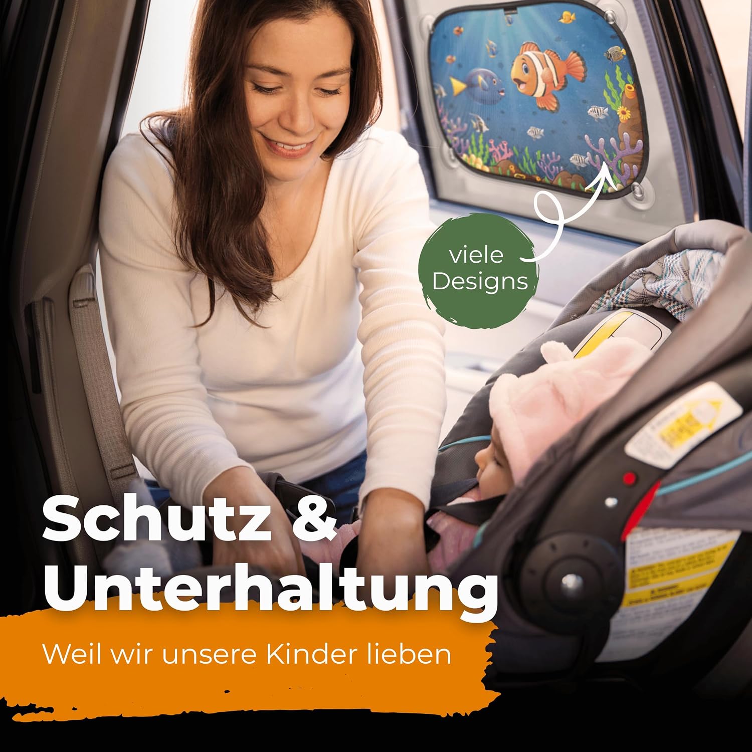 Thumbnail 4 de CARAMAZ Sonnenschutz Auto Baby – UV-Schutz 48 × 30 cm, 2 Stück mit Saugnäpfen, Motiv Orange-Neo