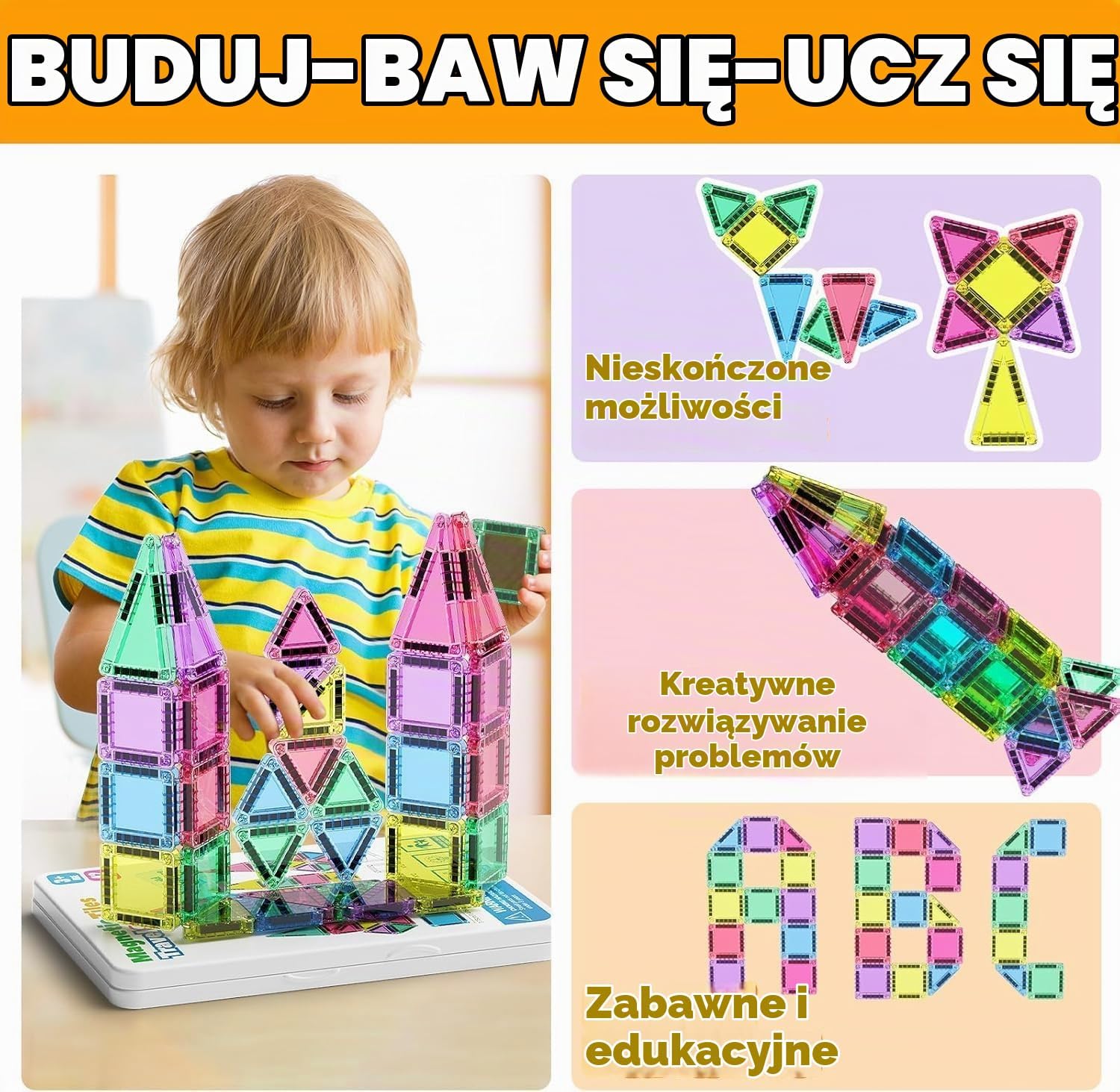 Detalle 1 de STEM MATCH S-1099 – magnetyczne płytki konstrukcyjne, 42 elementy w pudełku
