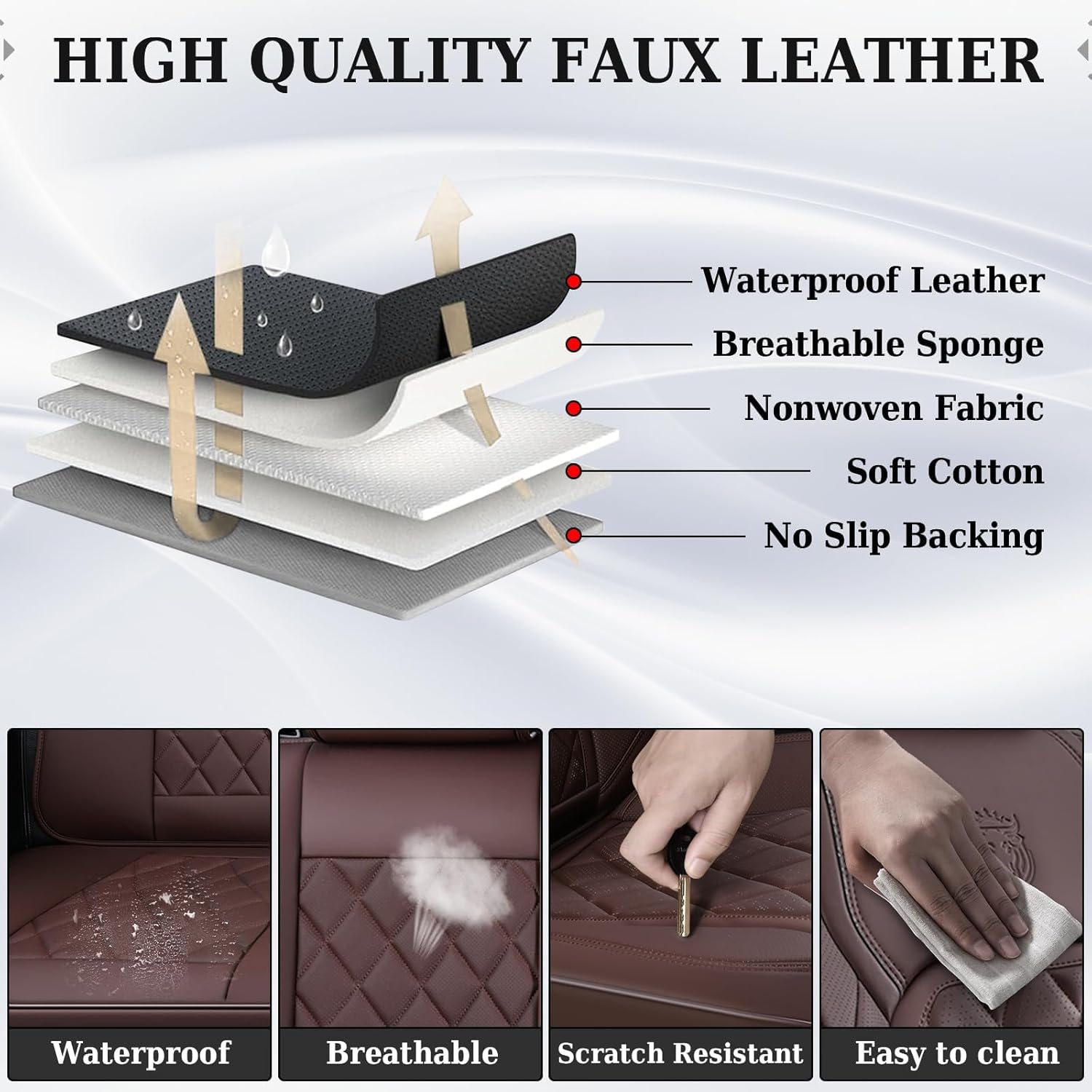 Thumbnail 4 de Coverado Front Seat Covers for Cars – Luxury Faux Leather, Universal Fit, Front Seats, Brown