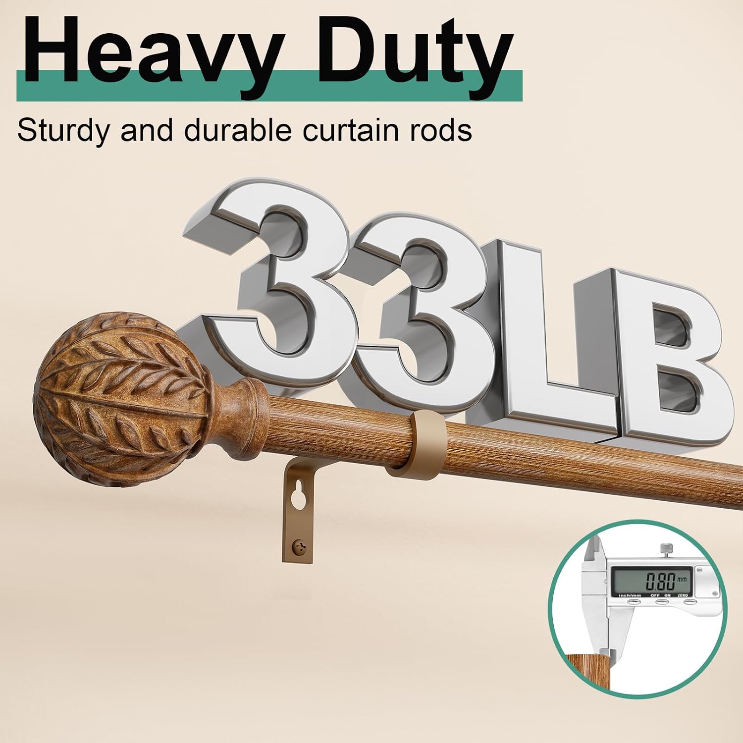 Thumbnail 2 de QDWIS CA-QD-01-WD-36-88-2Pack Curtain Rods with Wood-Grain Finish and Leaf Finials