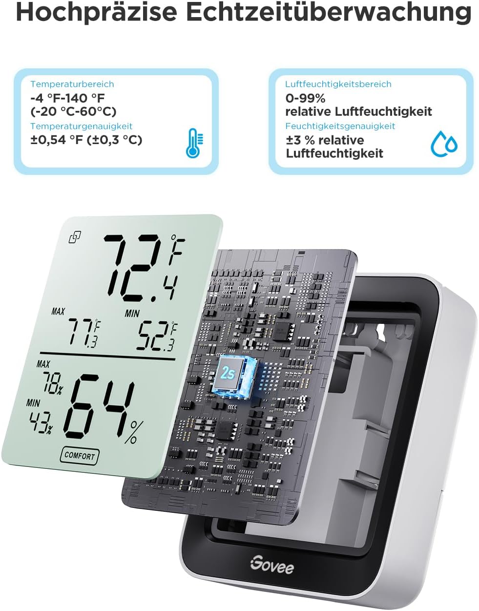 Detalle 2 de Govee Thermometer Hygrometer Bluetooth 60 m Reichweite