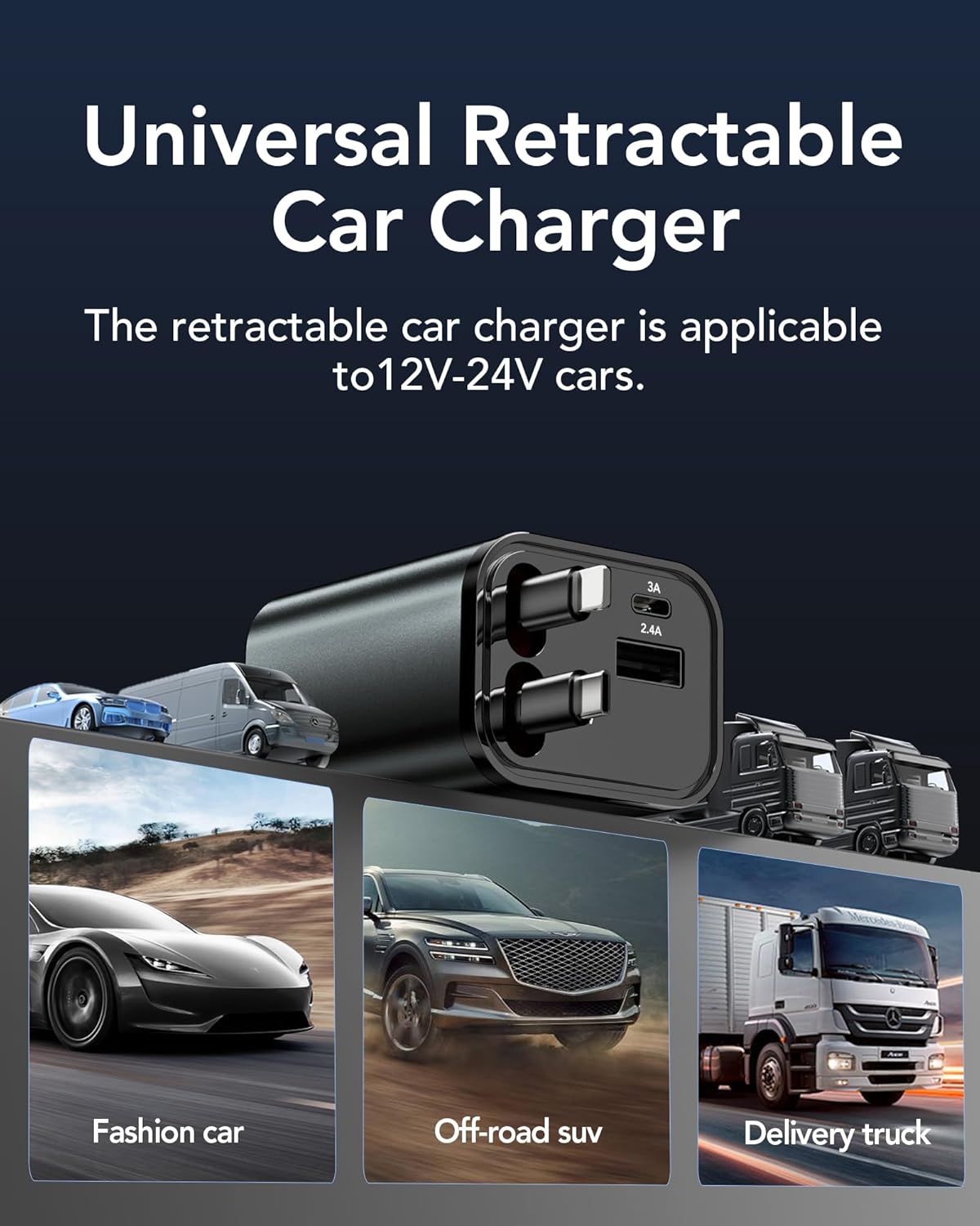 Thumbnail 3 de Aimtel Retractable Car Charger Adapter 4‑in‑1