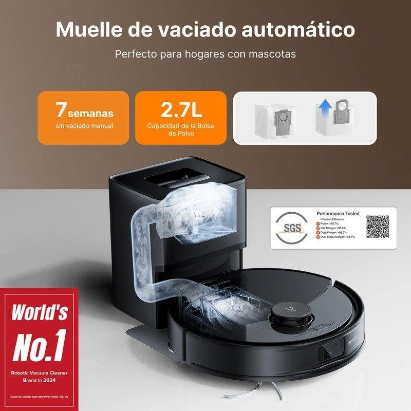 Detalle 2 de Roborock Q10 Pf+: robot aspirador y fregasuelos con navegación LiDAR y autovaciado