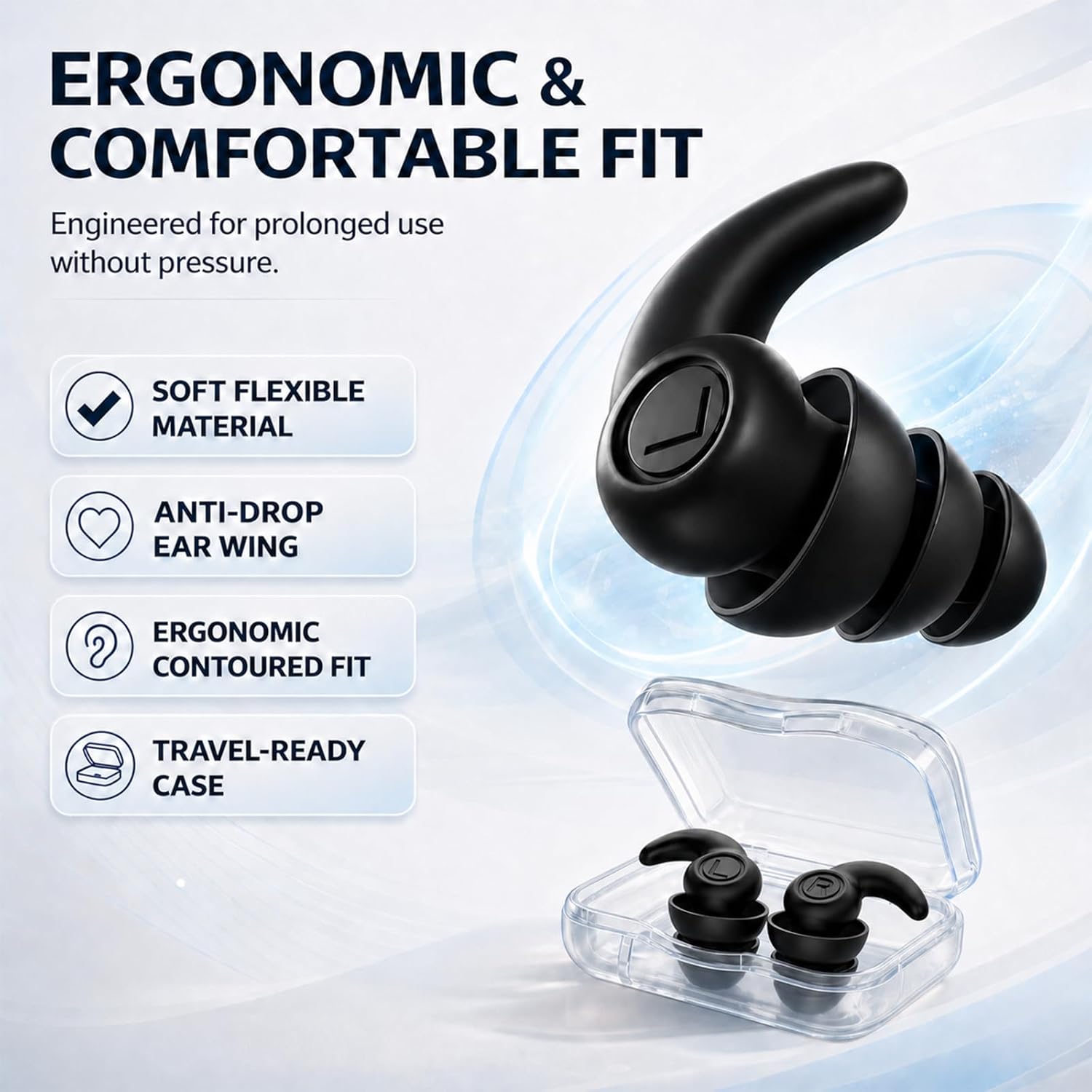 Detalle de Waterproof Swimming Ear Plugs for Adults (3 Pairs) Reusable Silicone Swimmer Earplugs for Water Sports & Showers