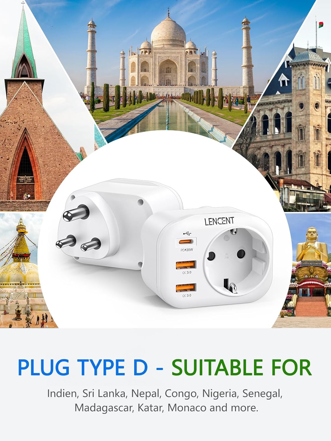 Detalle 2 de LENCENT Adaptateur Voyage Type D 20W