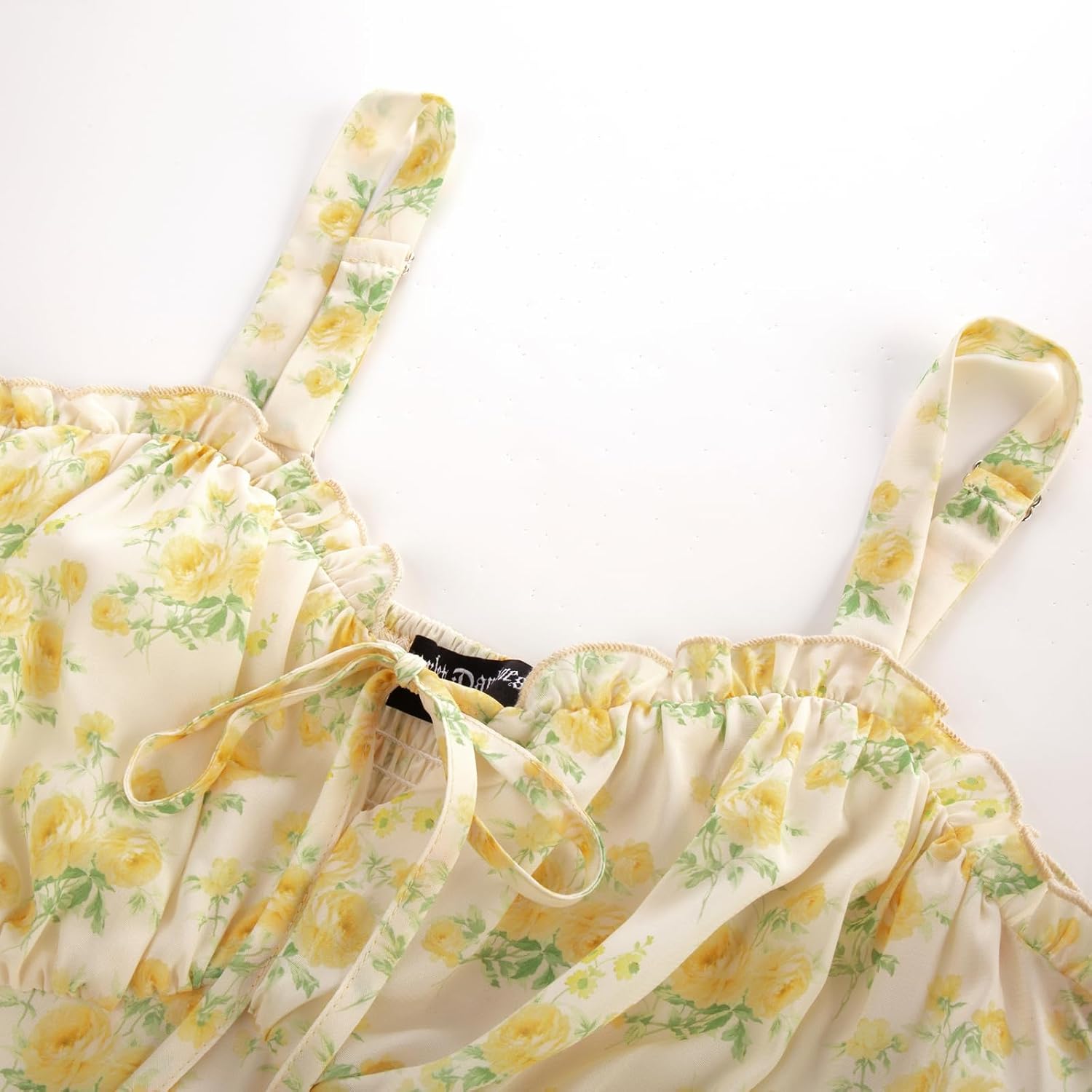 Detalle de SCARLET DARKNESS Robe d’été décontractée à bretelles spaghetti, motif floral, style plage