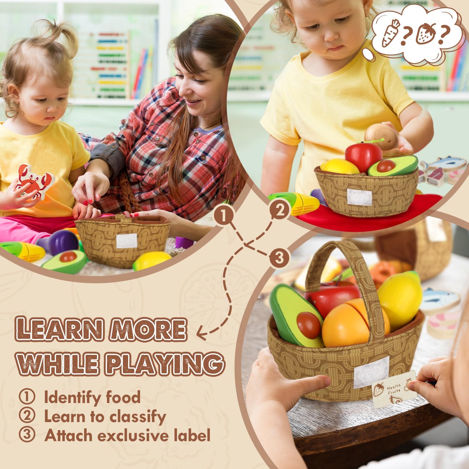 Detalle de Lehoo Castle Wooden Play Food Set for Toddlers ๐