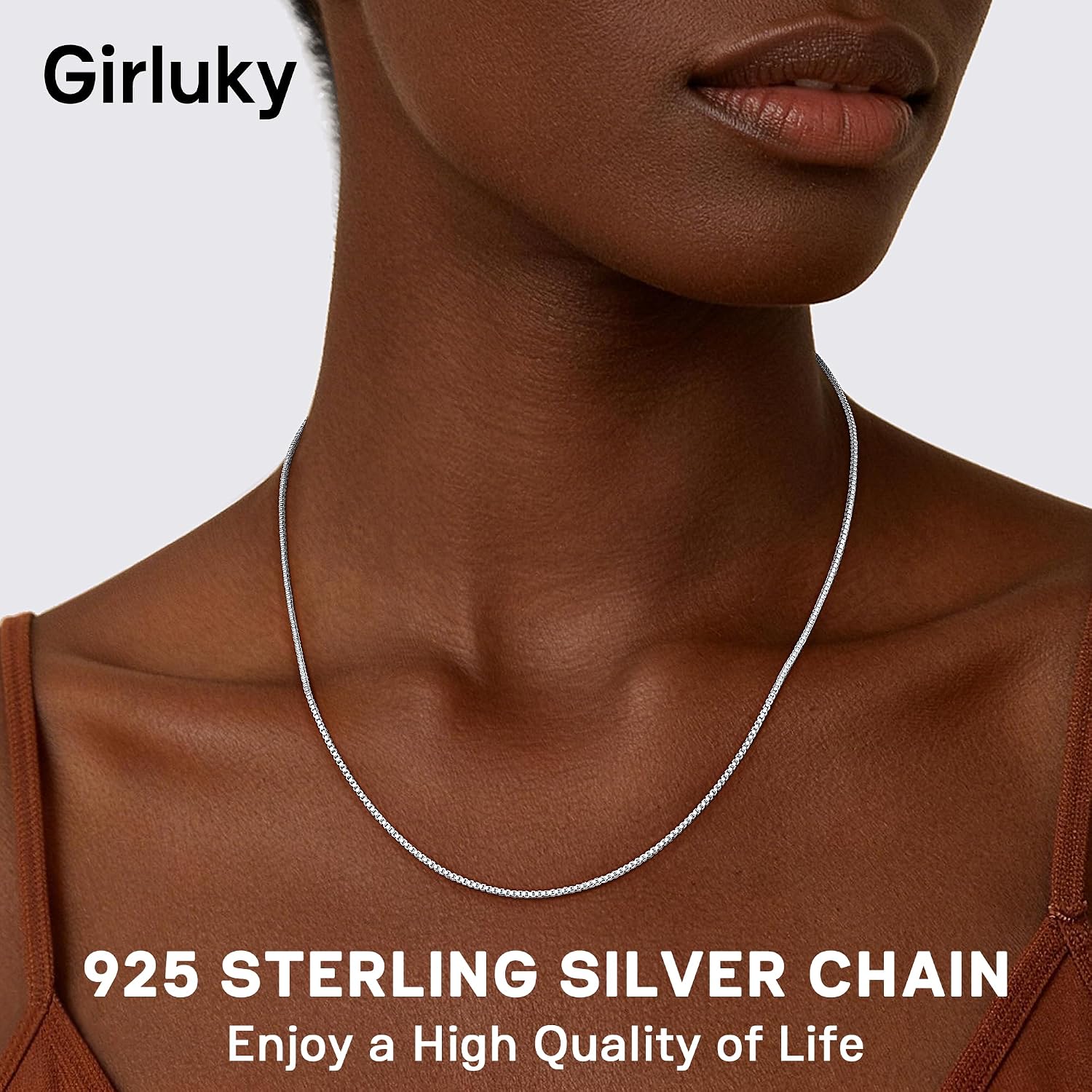 Detalle de Girluky Box Chain Necklace, 925 Sterling Silver