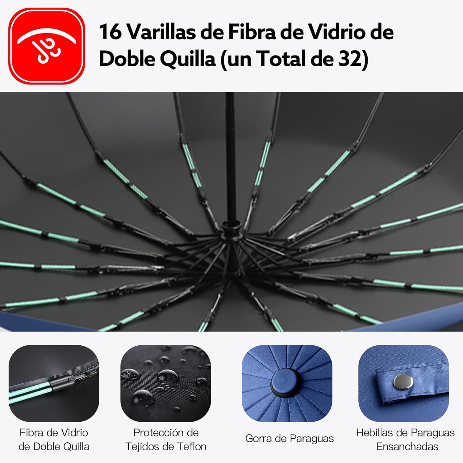 Thumbnail 2 de LENDOO Paraguas Plegable 16 varillas