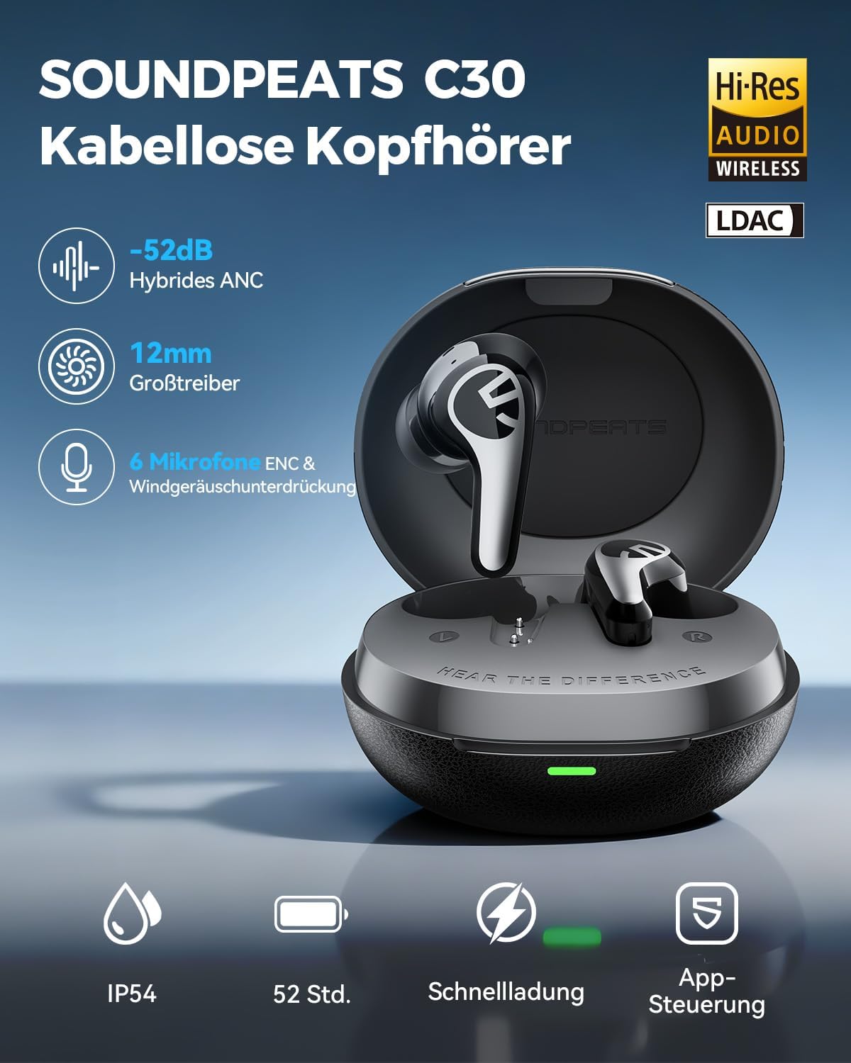Detalle 2 de SoundPEATS C30 Noise Cancelling 52 Std