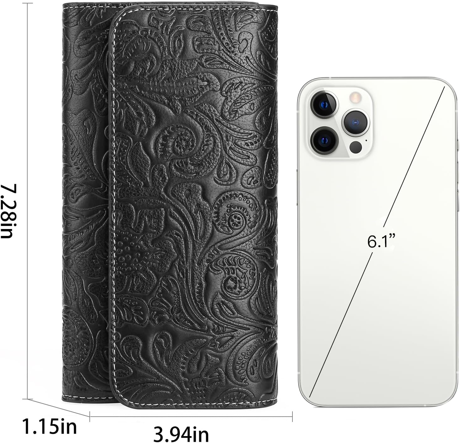 Detalle de GOIACII RFID Blocking Large Leather Wallet for Women – Black
