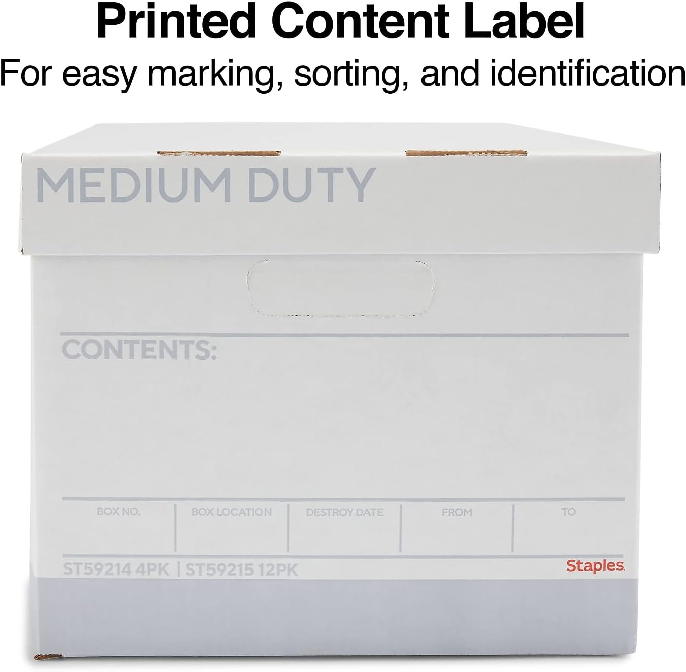 Detalle de Staples Letter-Size Storage & Filing Box, 12-Pack, Stackable Cardboard, White/Gray