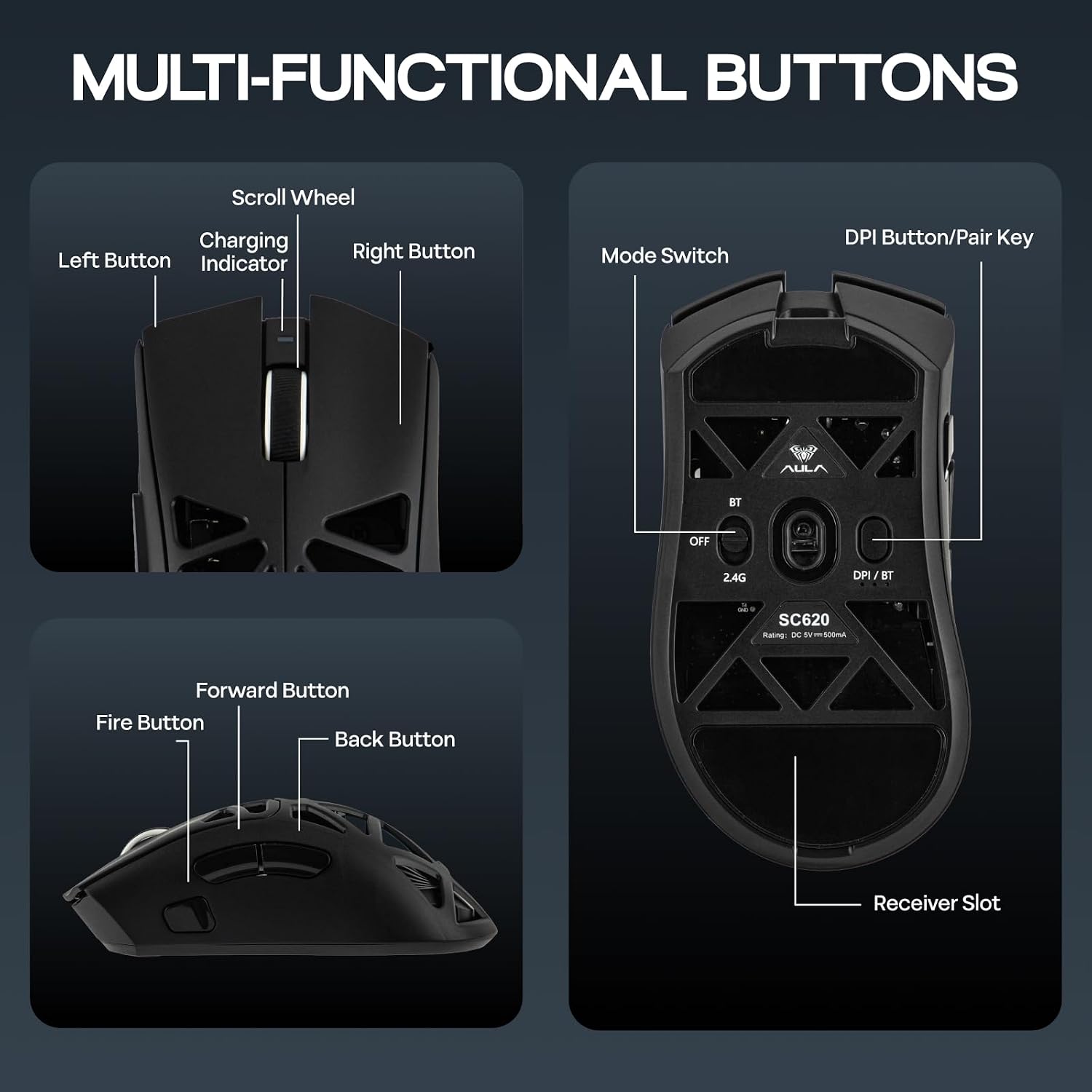 Thumbnail 6 de MechLands Aula SC620 Gaming Mouse, PAW3311 Sensor, 12,000 DPI, Tri-Mode