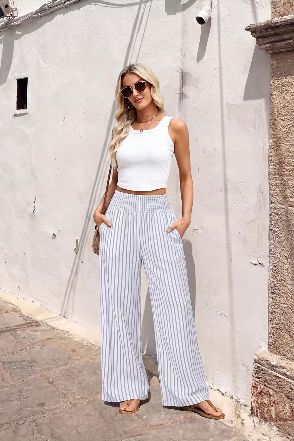 Detalle 1 de Sampeel High-Waisted Wide-Leg Pants with Pockets, 100% Polyester