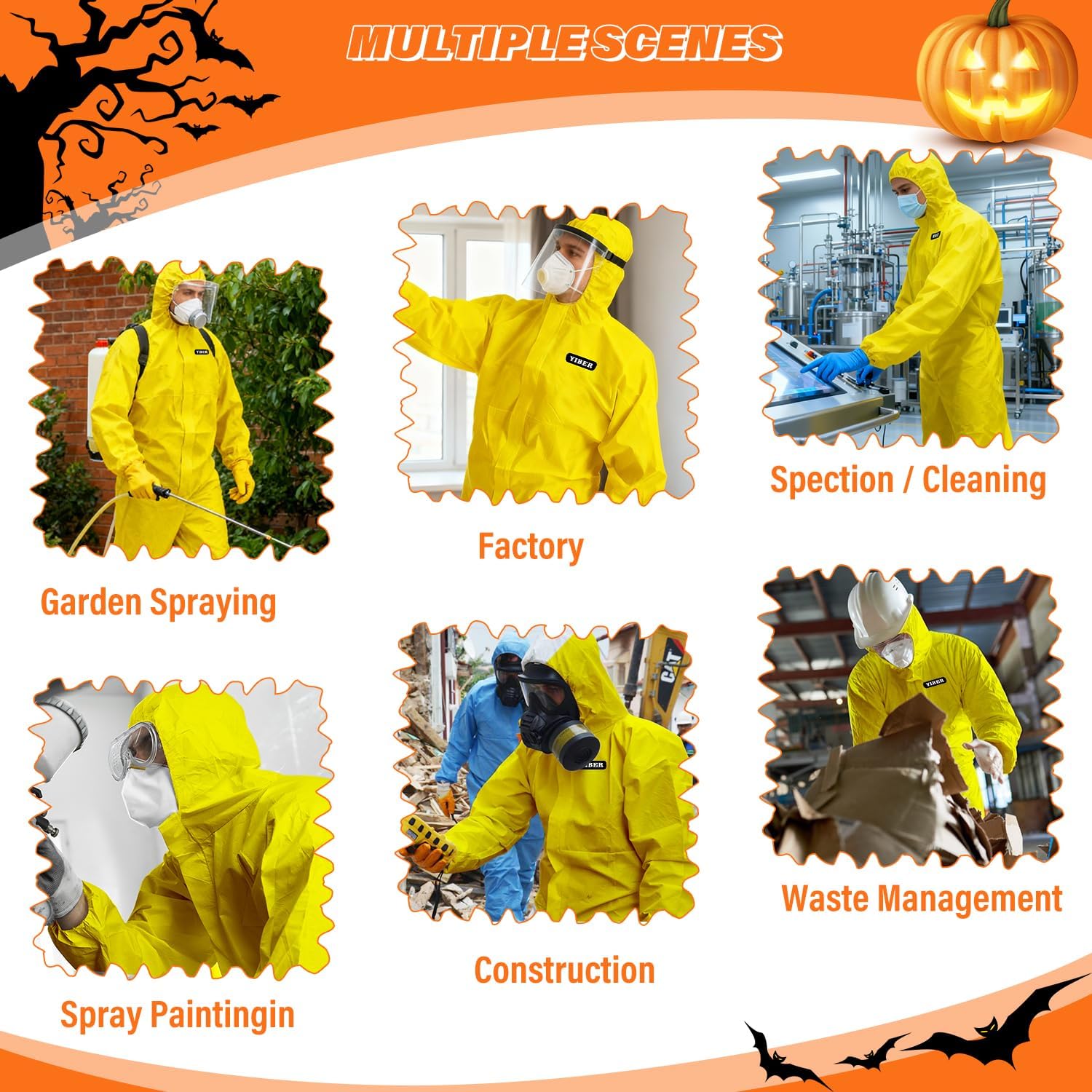 Thumbnail 4 de YIBER Disposable Coverall, Yellow XX-Large, Lightweight Polypropylene, Zipper