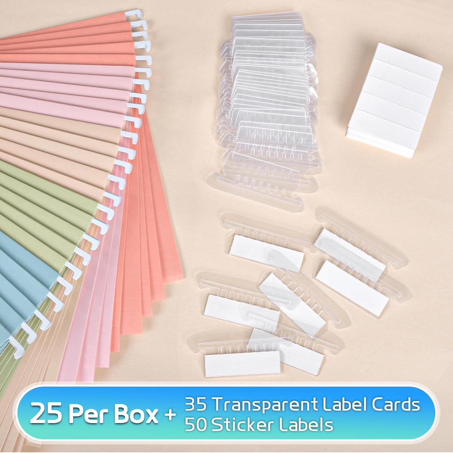 Detalle de Jowaia XGWJJ Hanging File Folders, Letter Size, Pastel, 1/5-Cut Tabs, 25-Pack