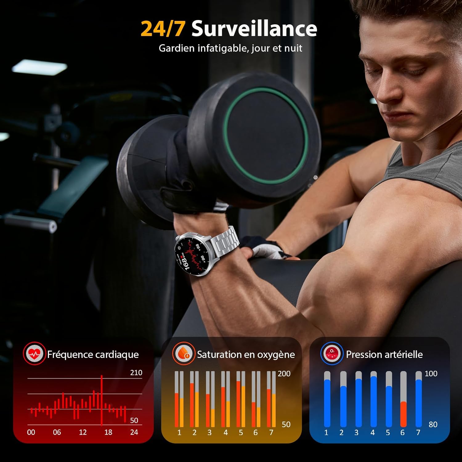 Detalle de Montre connectée homme 1,52" HD avec appels Bluetooth et batterie 1000 mAh