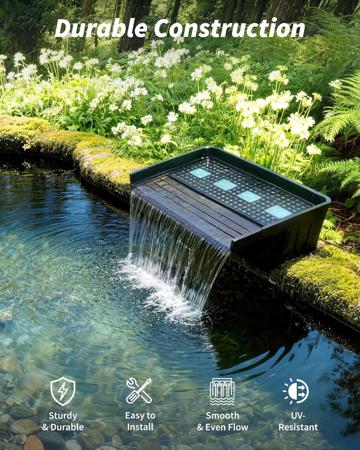Thumbnail 1 de POPOSOAP Pond Waterfall Kit with 63W DC Pump and 60 cm Spillway for Large Ponds