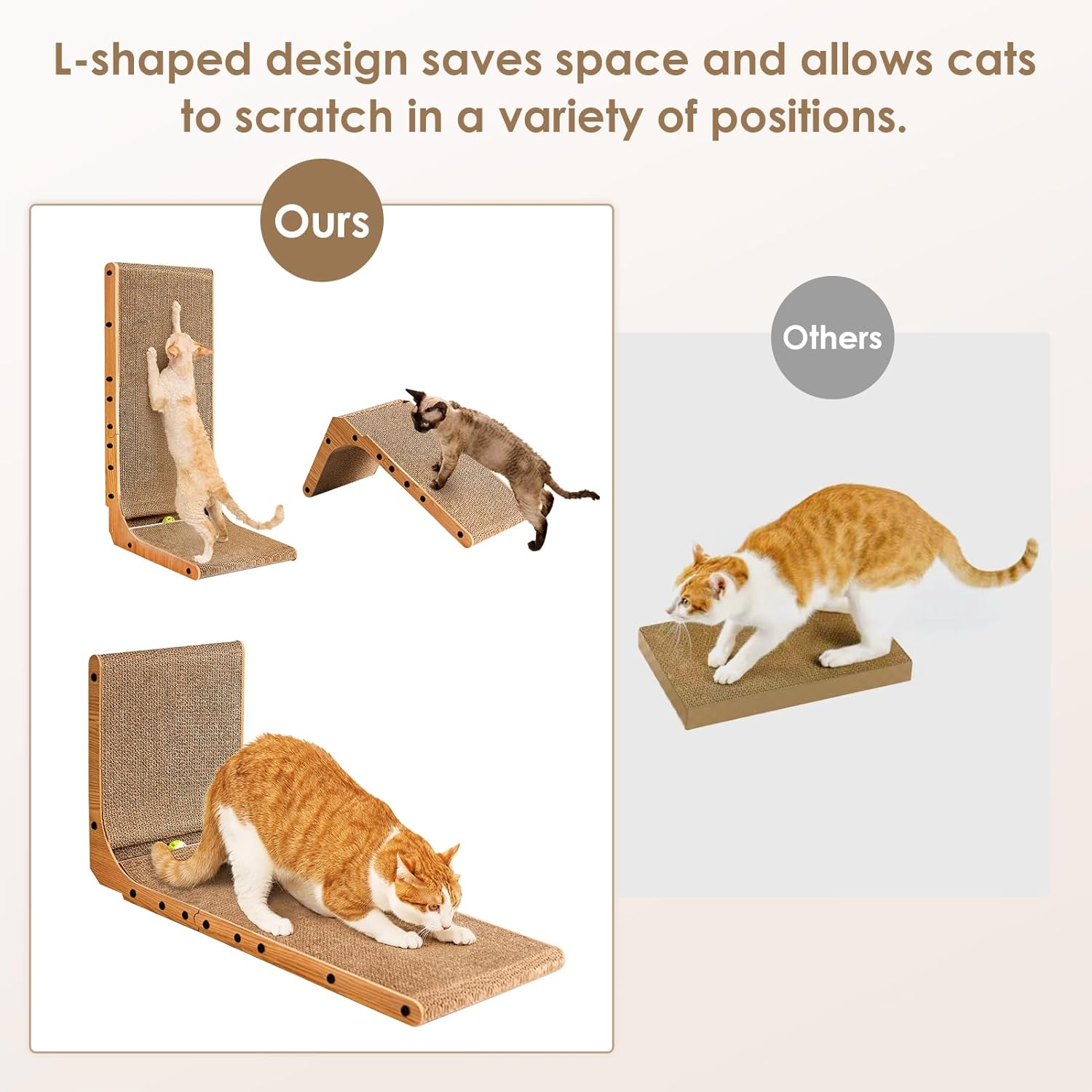 Detalle 2 de EHEYCIGA Griffoir pour Chat en Forme de L – 81 cm, Carton Ondulé et Jouet Ball
