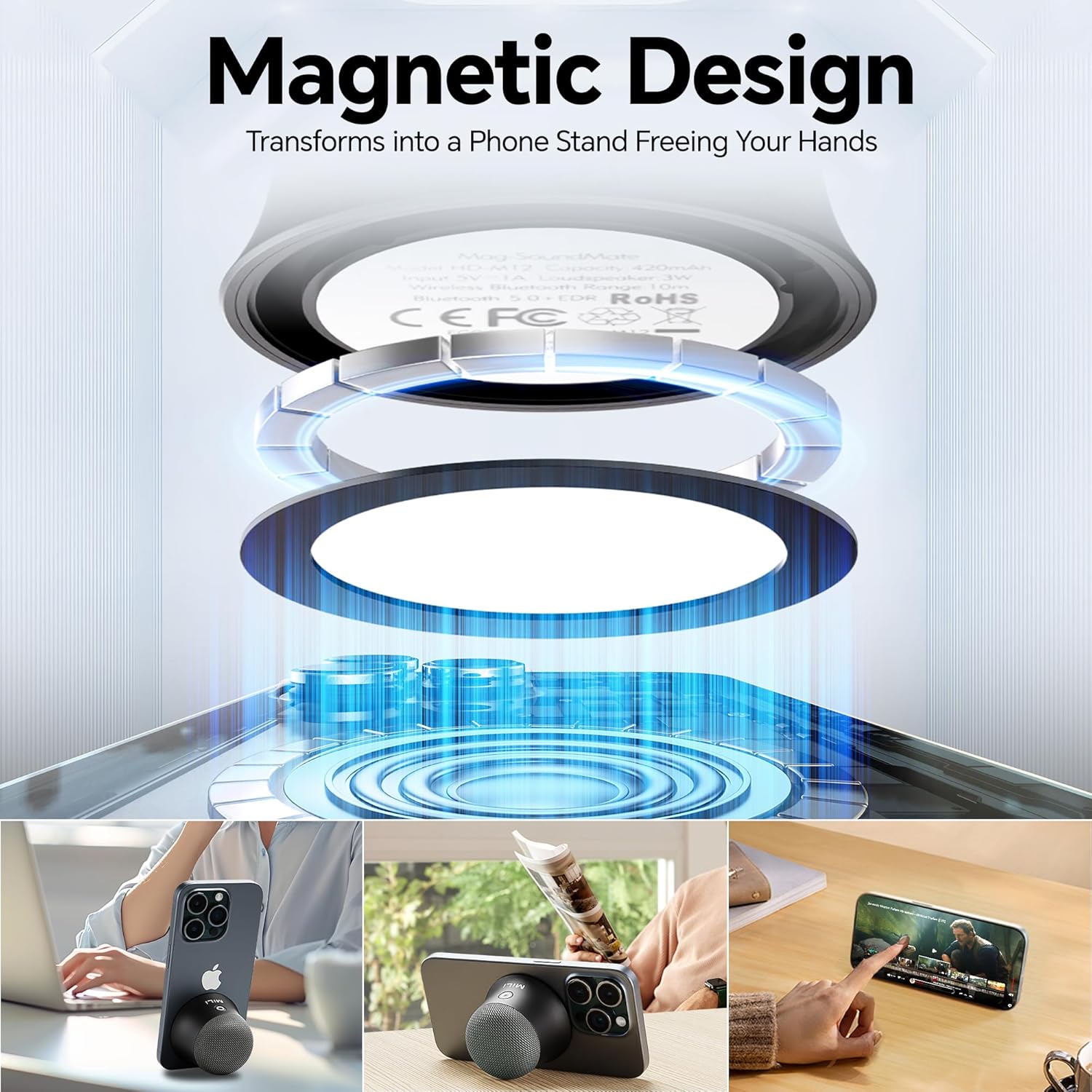 Thumbnail 2 de MiLi MILI Small Magnetic Bluetooth Speaker with MagSafe support for iPhone (portable magnetic speaker)