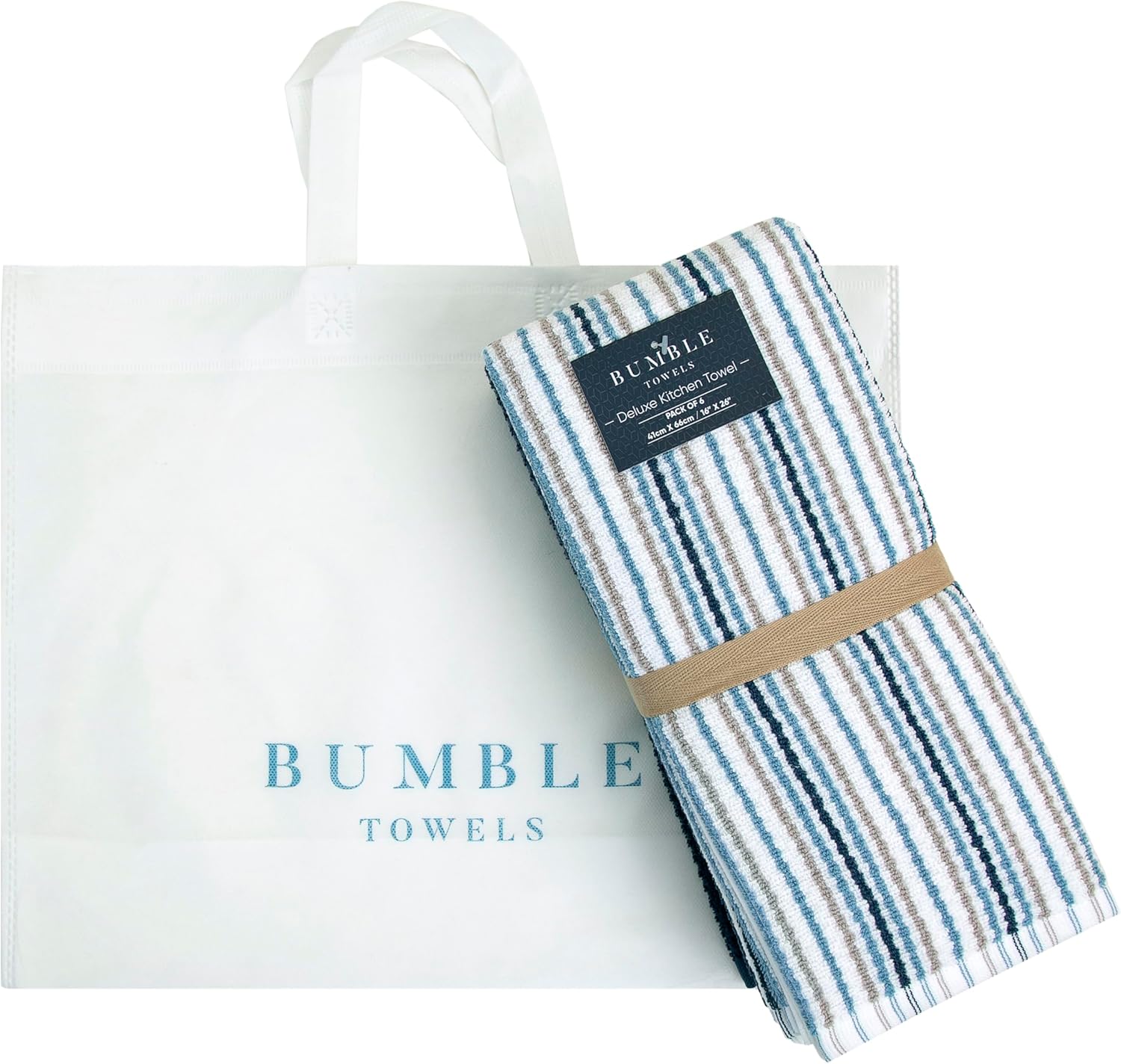 Detalle de Kitchen Towels 16x26 (6 Pack) - Large Cotton Dish Towels with Popcorn Stripe Design, 430 GSM, Blue