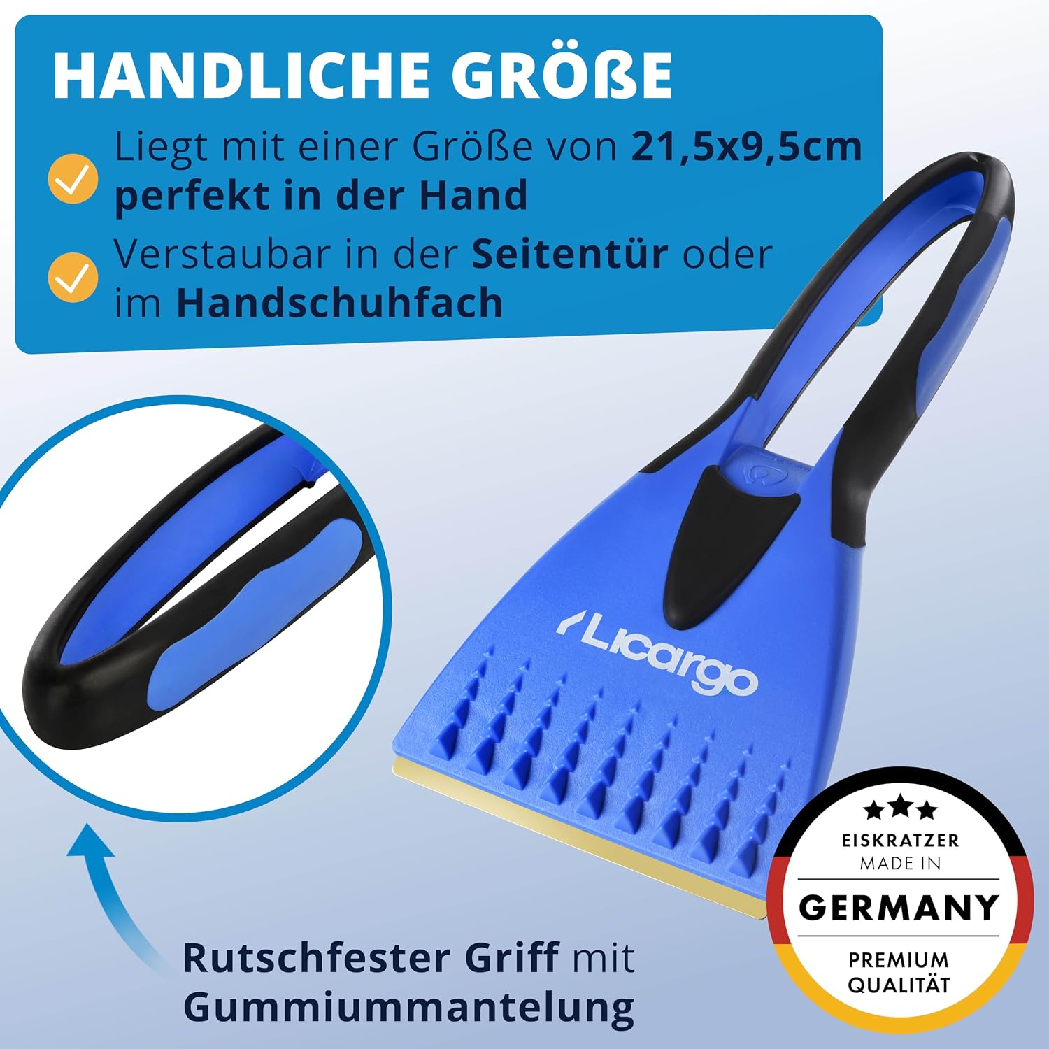 Detalle 2 de LICARGO Eiskratzer mit Handschuh – warmer, wasserdichter Handschuh mit Messingklinge (Made in Germany)