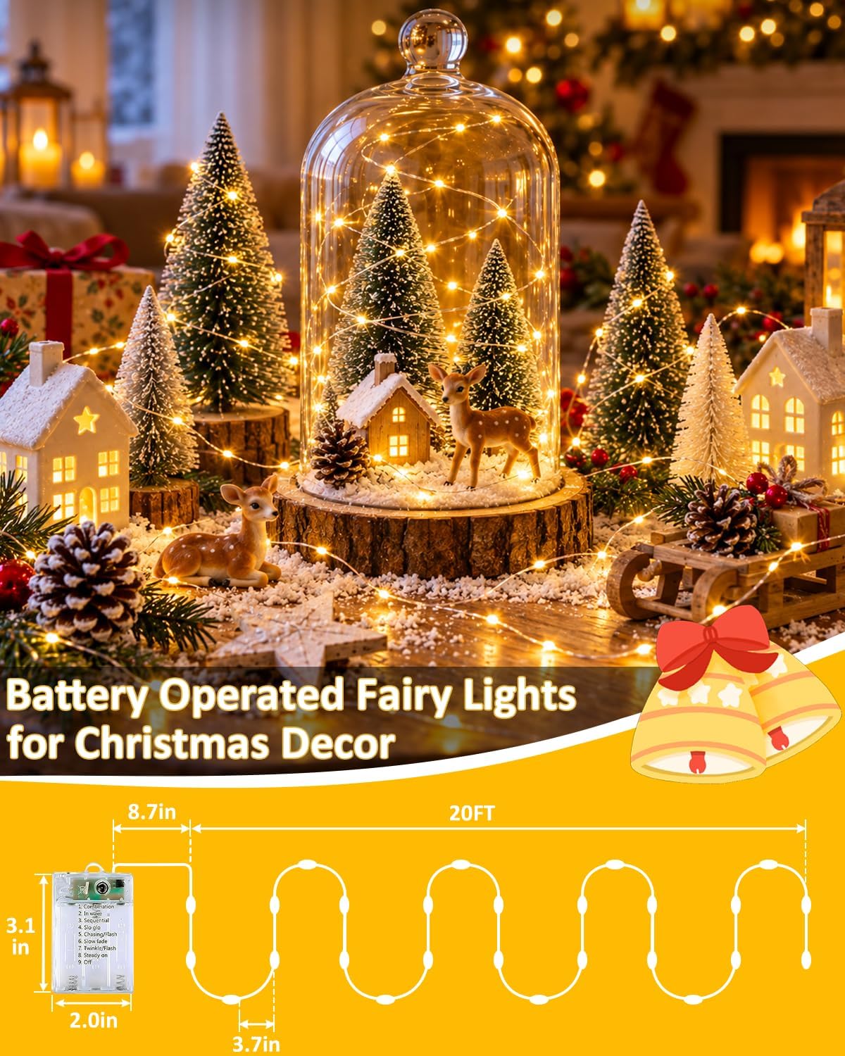 Detalle de BOSSERN 6-Pack Battery Fairy Lights, 20-Foot Warm White, Remote Control