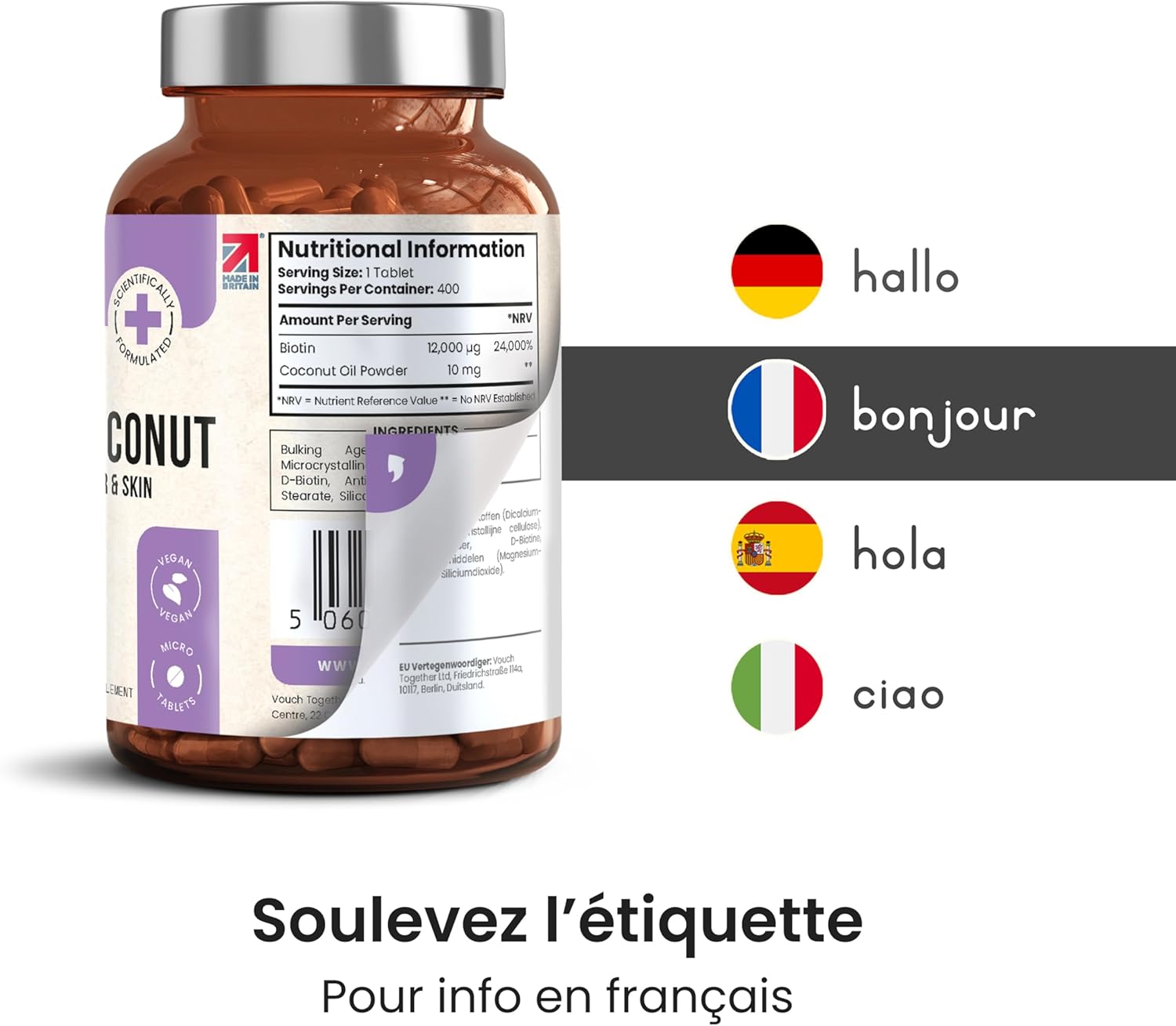 Thumbnail 6 de Biotine Cheveux Pousse Rapide 12 000 mcg Extra Fort – VitaBright, cure d’un an avec extrait de noix de coco