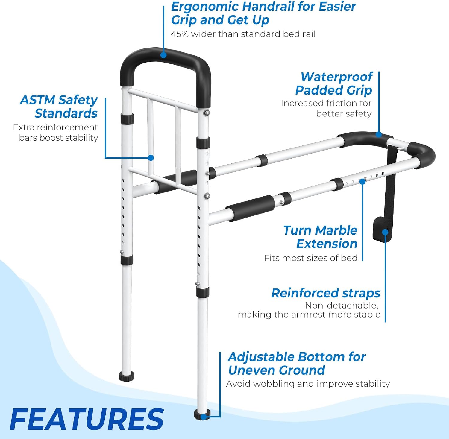Thumbnail 4 de BigDolphin GS07 Bed Rail for Seniors, 350 lb Capacity, Adjustable Handle