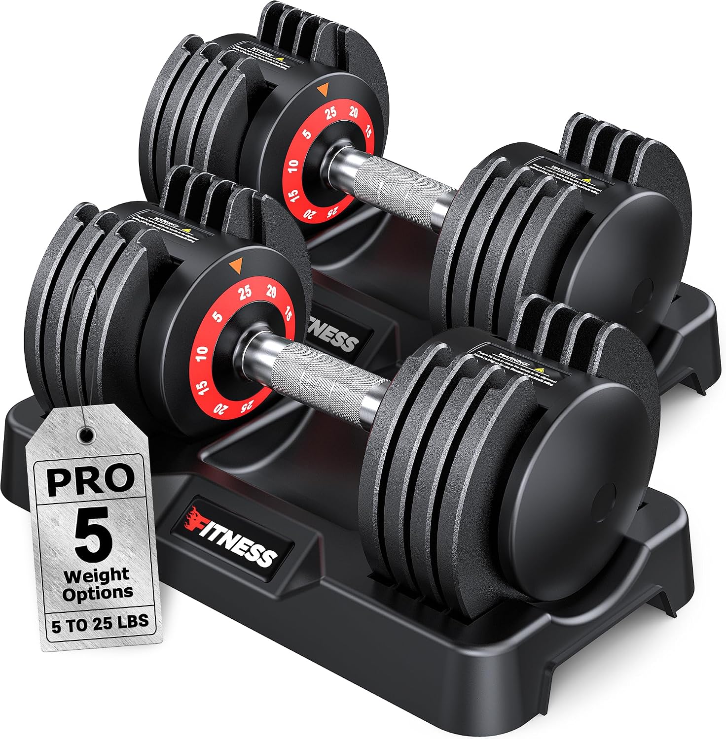Detalle de Rendpas Adjustable Dumbbells, Quick-Lock 5–25 lb Pair with Knurled Grips