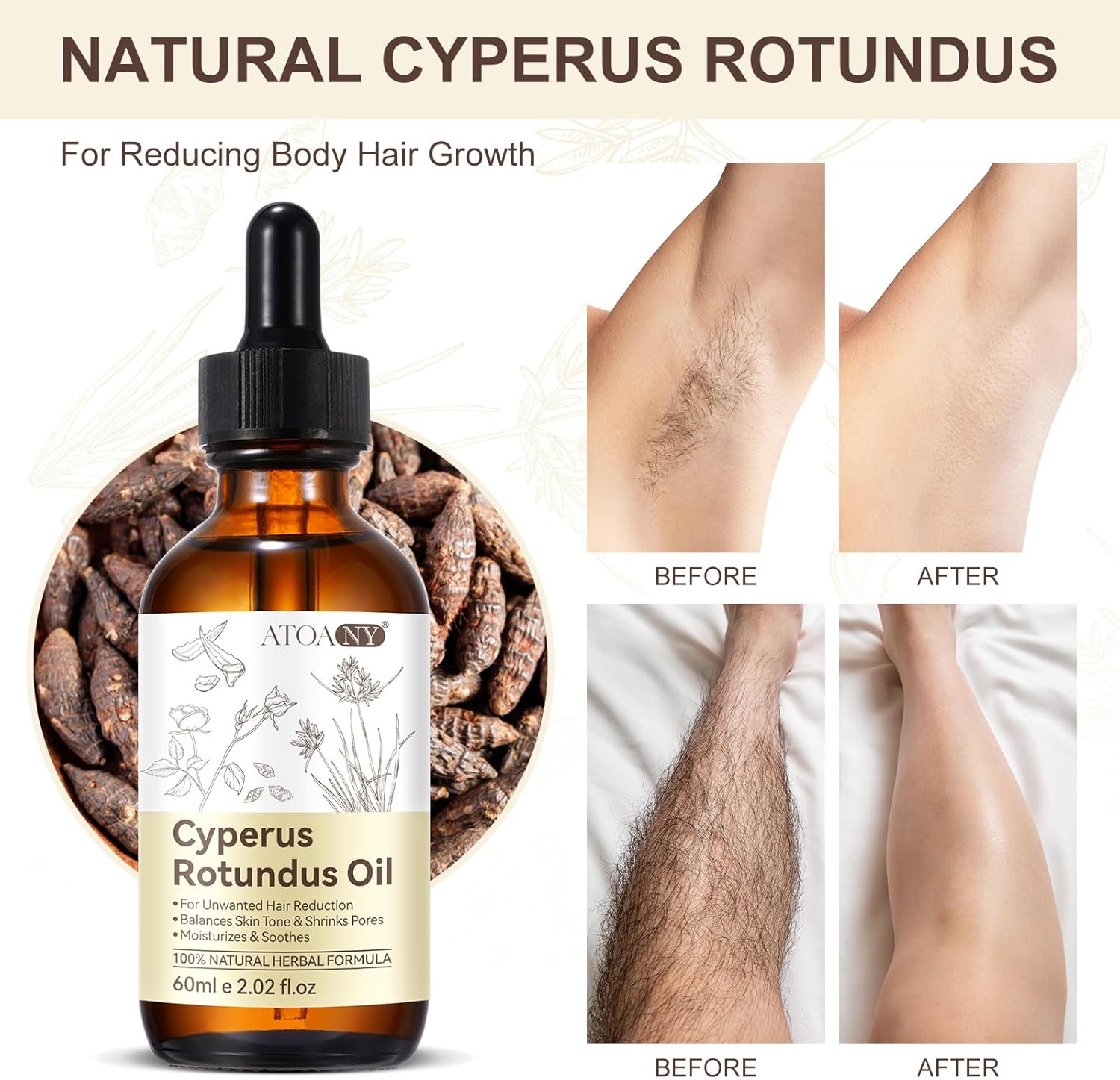 Detalle de Olio di Cyperus Rotundus 60 ml per depilazione – idrata, lenisce e può ridurre la ricrescita