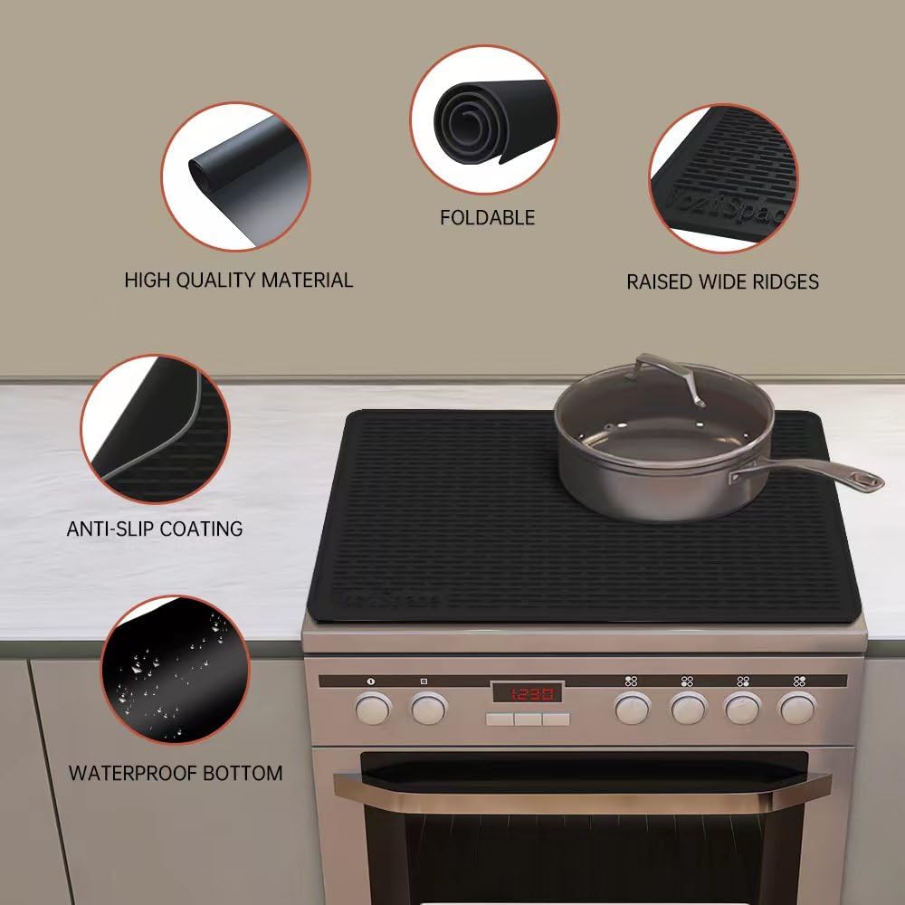 Detalle de Silicone Electric Stove Top Cover Mat 28"x20" (Black) – Heat‑Resistant, Multifunctional