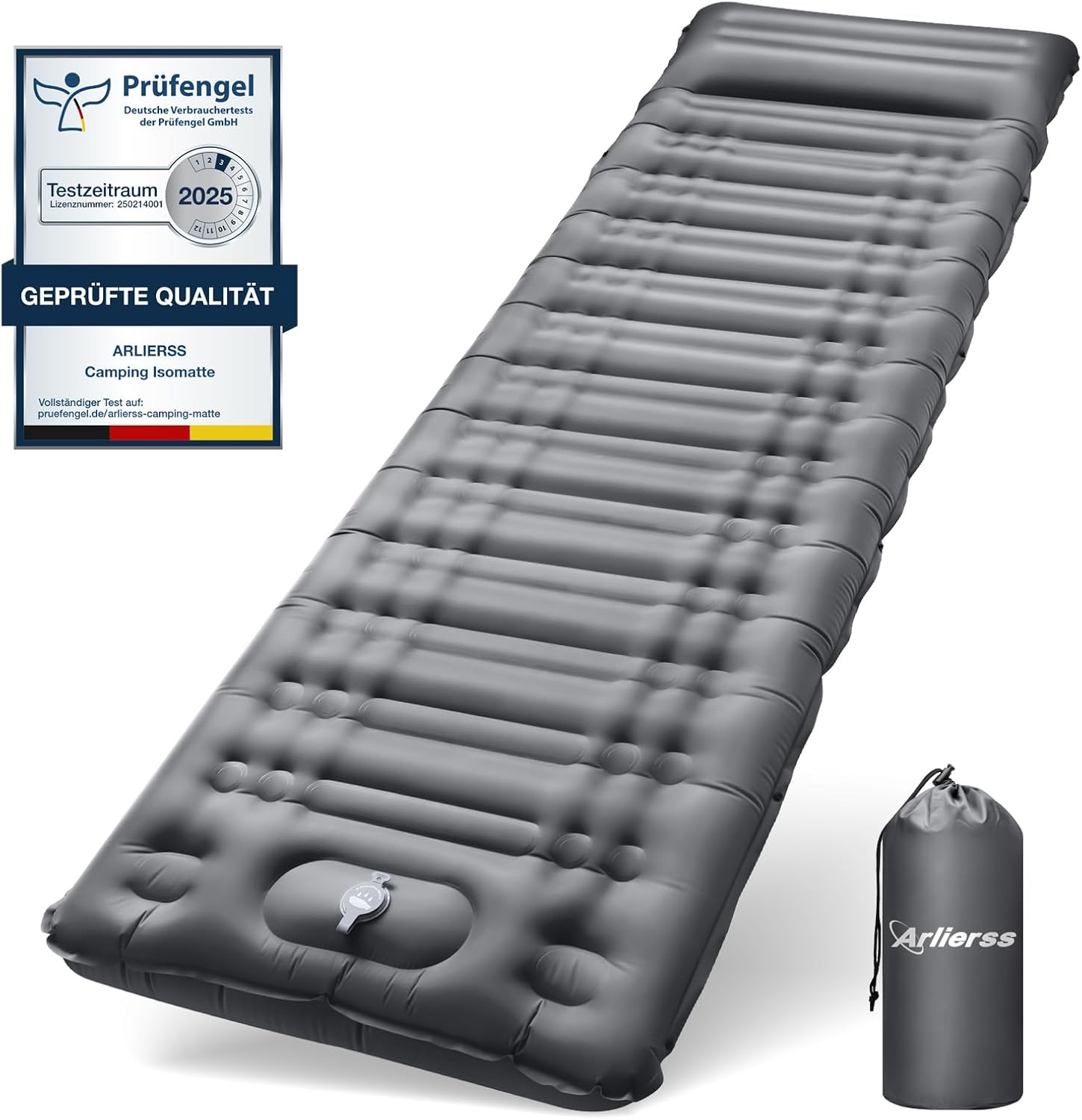 Arlierss Isomatte 12 cm Luftmatratze fürs Camping – mit Fußpresse, Pumpe und Kissen