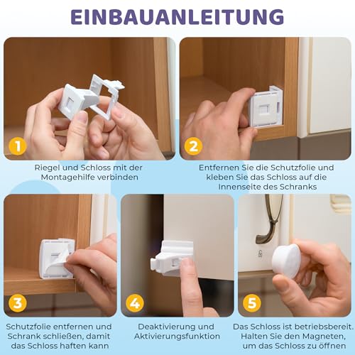 Detalle de WunderHippo Magnetische Kindersicherung 12 Schlösser + 3 Schlüssel – Unsichtbarer Magnetverschluss