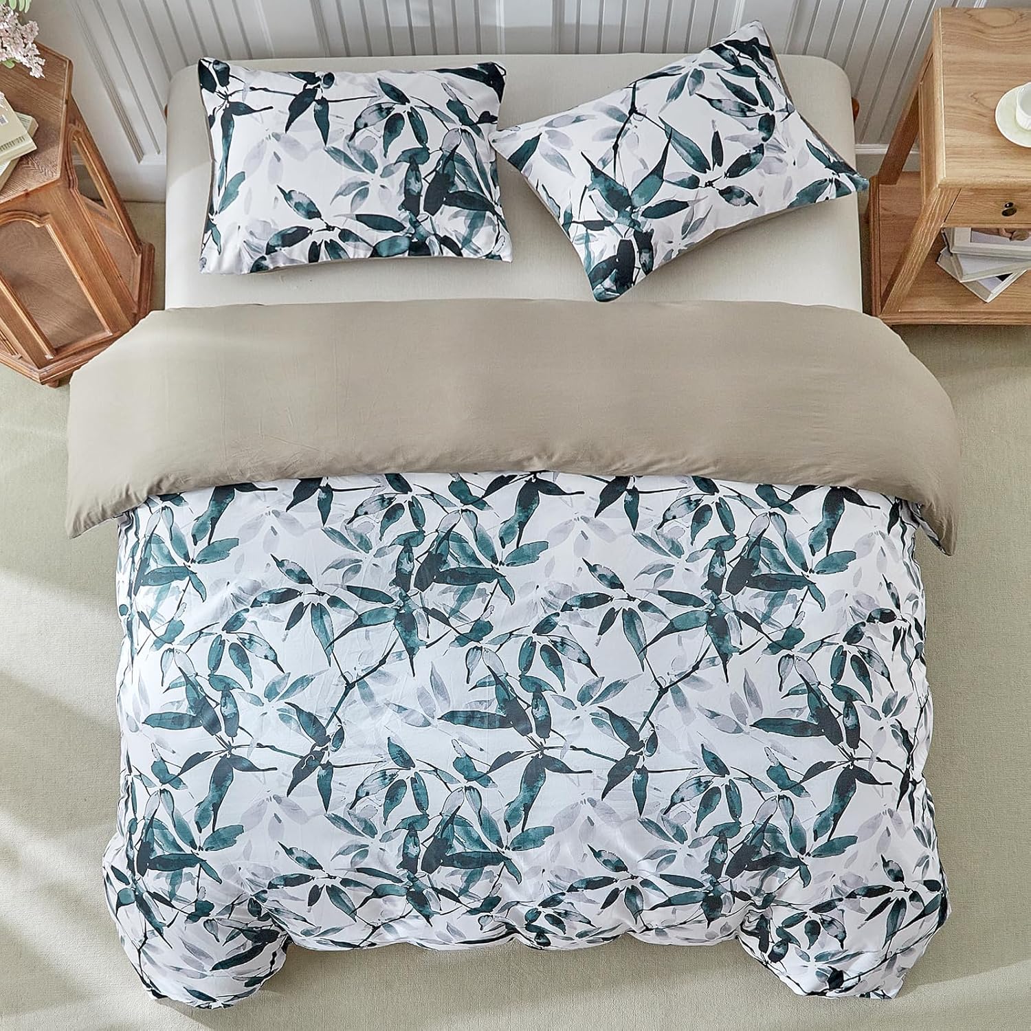 Thumbnail 2 de Lekesky 100% Cotton Duvet Cover Set Double – Bamboo Leaves Print, 200 Thread Count (1 Quilt Cover + 2 Pillowcases)