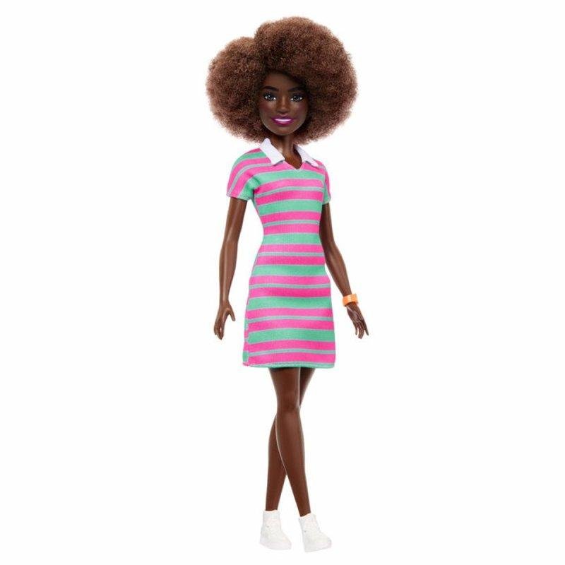Thumbnail 3 de Barbie Fashionistas 29,8 cm: muñeca con pelo rizado negro y vestido polo rayas