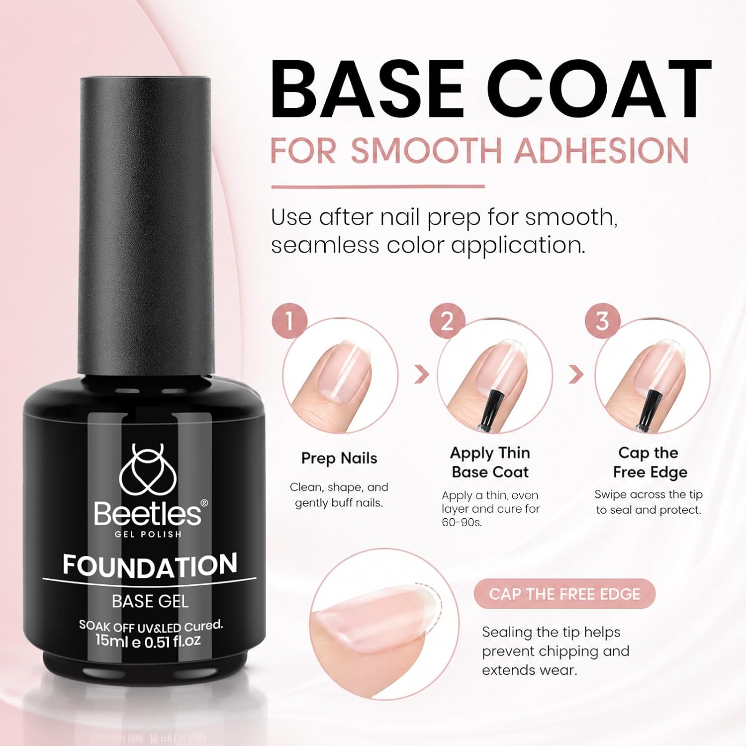 Detalle de Beetles 3Pcs 15ml White Gel Nail Polish and No Wipe Gel Top Coat & Base Coat Set