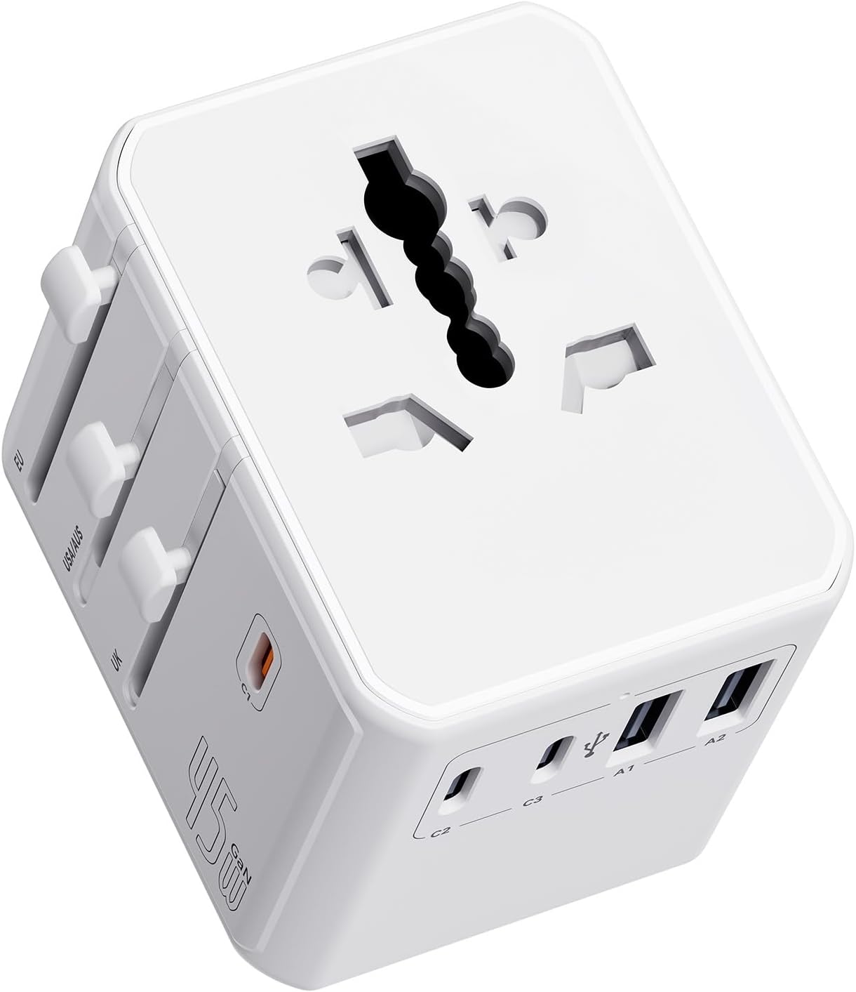 Detalle de Auxmir Universal Travel Adapter — 8-in-1 Worldwide Power Plug with 3 AC, 3 USB-C PD, and 2 USB-A Ports