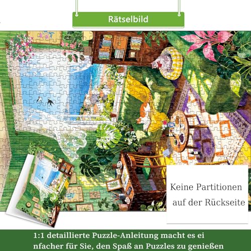 Detalle de HUADADA Puzzle 500 Teile: Grünes Häuschen – mattölbedruckt, augenschonend, ideal für Puzzle-Liebhaber