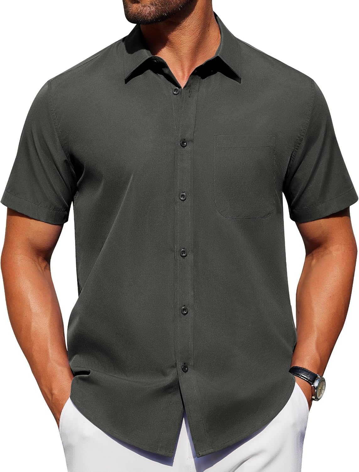 Thumbnail 6 de Alimens & Gentle Men’s Short Sleeve Wrinkle-Free Button-Down Dress Shirt (Untucked)