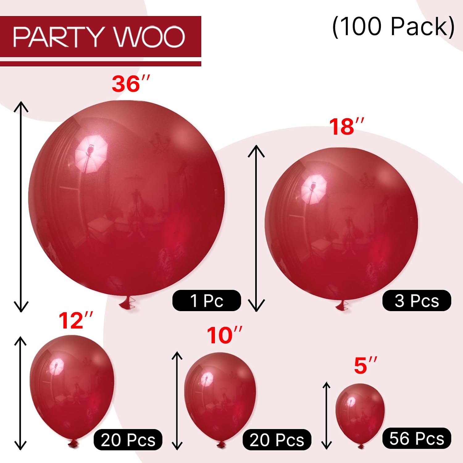 Thumbnail 6 de PartyWoo Maroon Balloons 100 pcs ๐