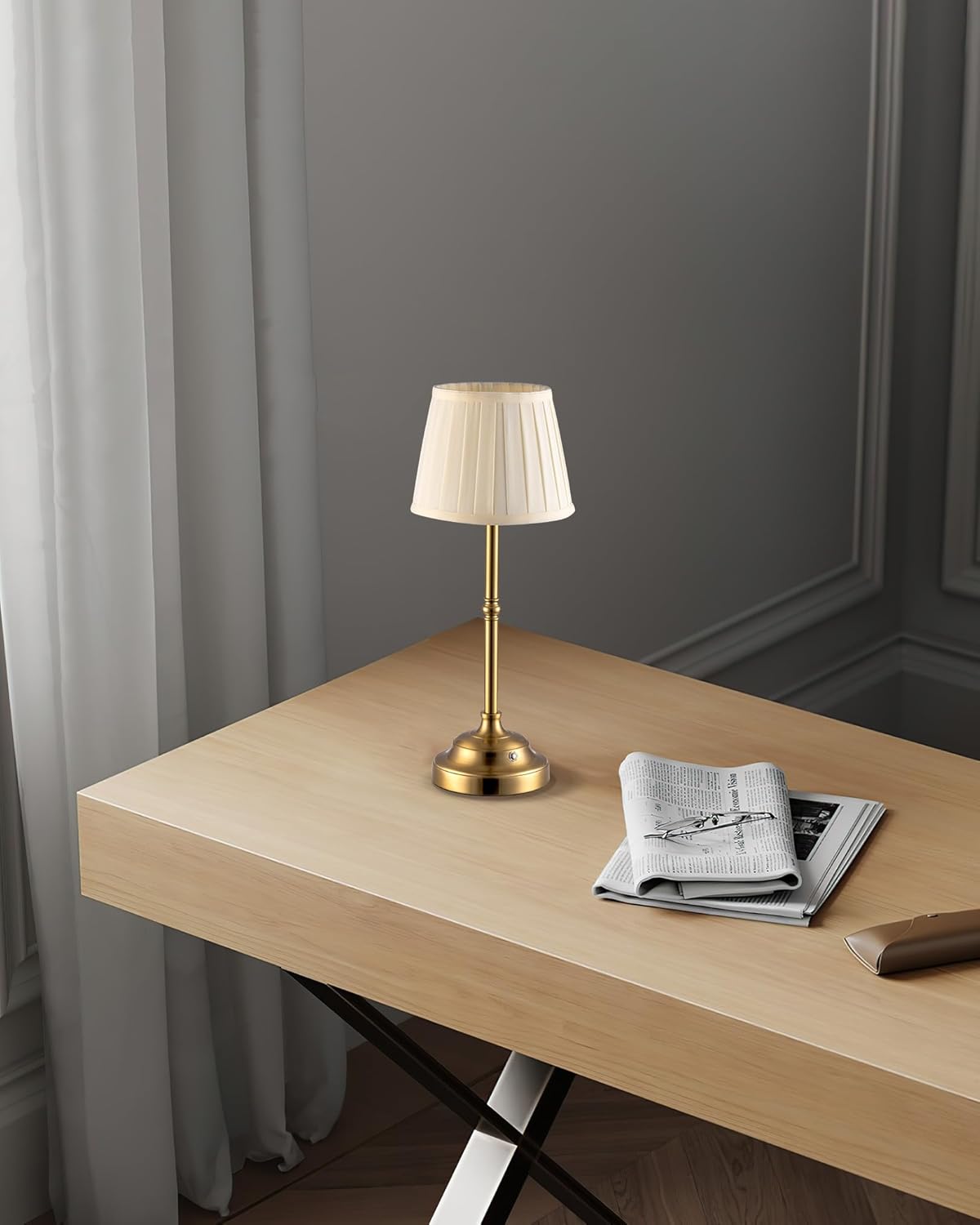 Thumbnail 6 de VISDANFO Lampada da tavolo a LED senza fili – design retrò, batteria integrata 4000 mAh, dimmerabile, oro + beige