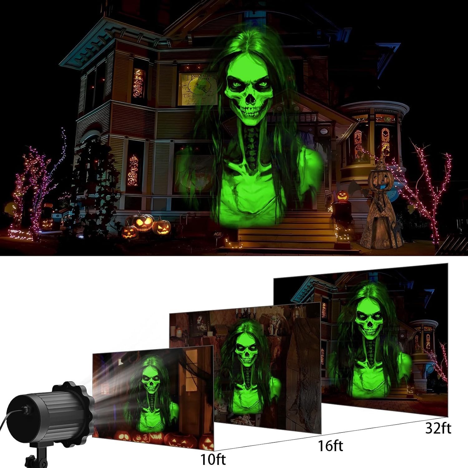 Detalle 2 de Beforalla DTGT146 Halloween Projector, Green 3D Dynamic Skull Ghost Pattern