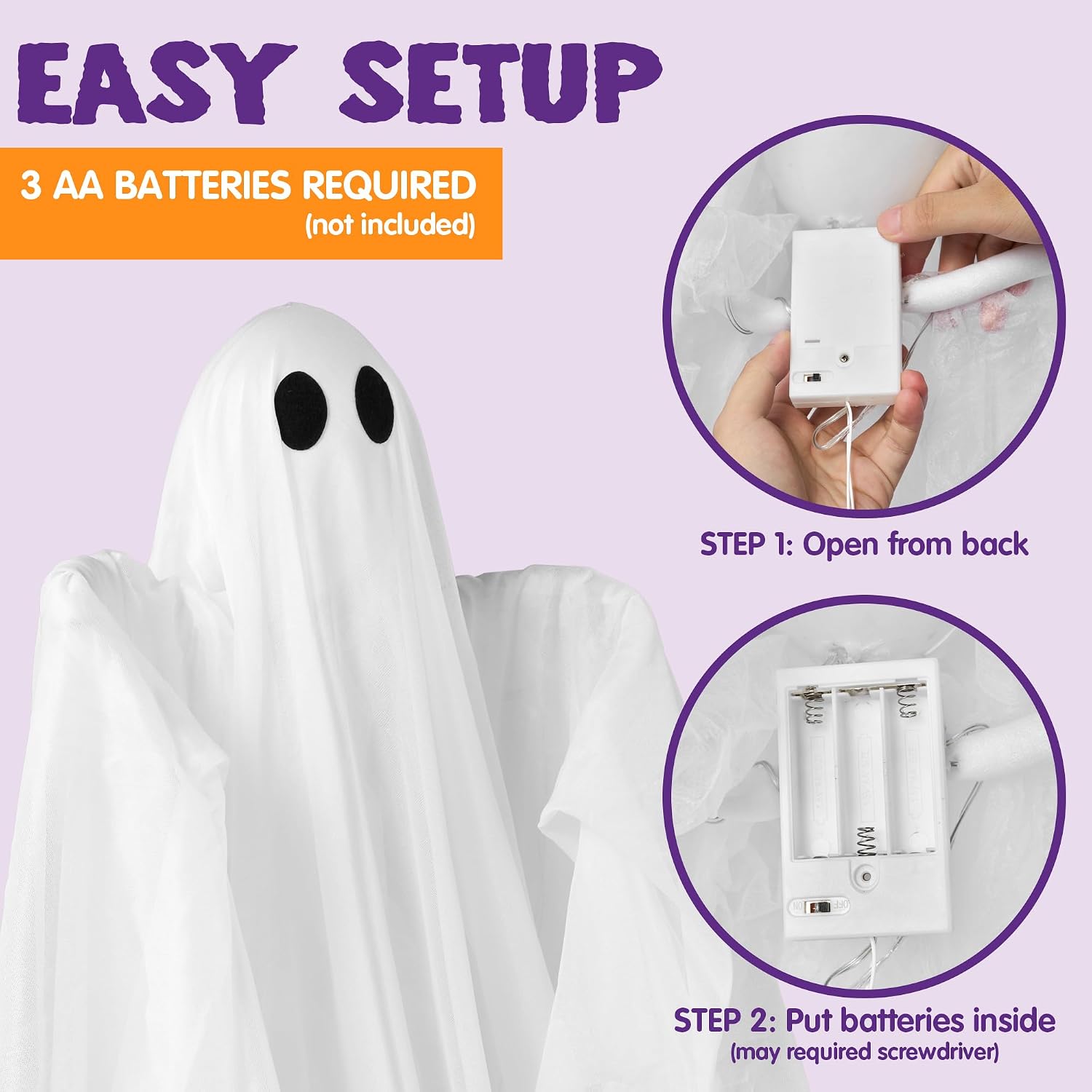 Detalle de JOYIN 47” Hanging Halloween Ghost with Warm White LED and Timer