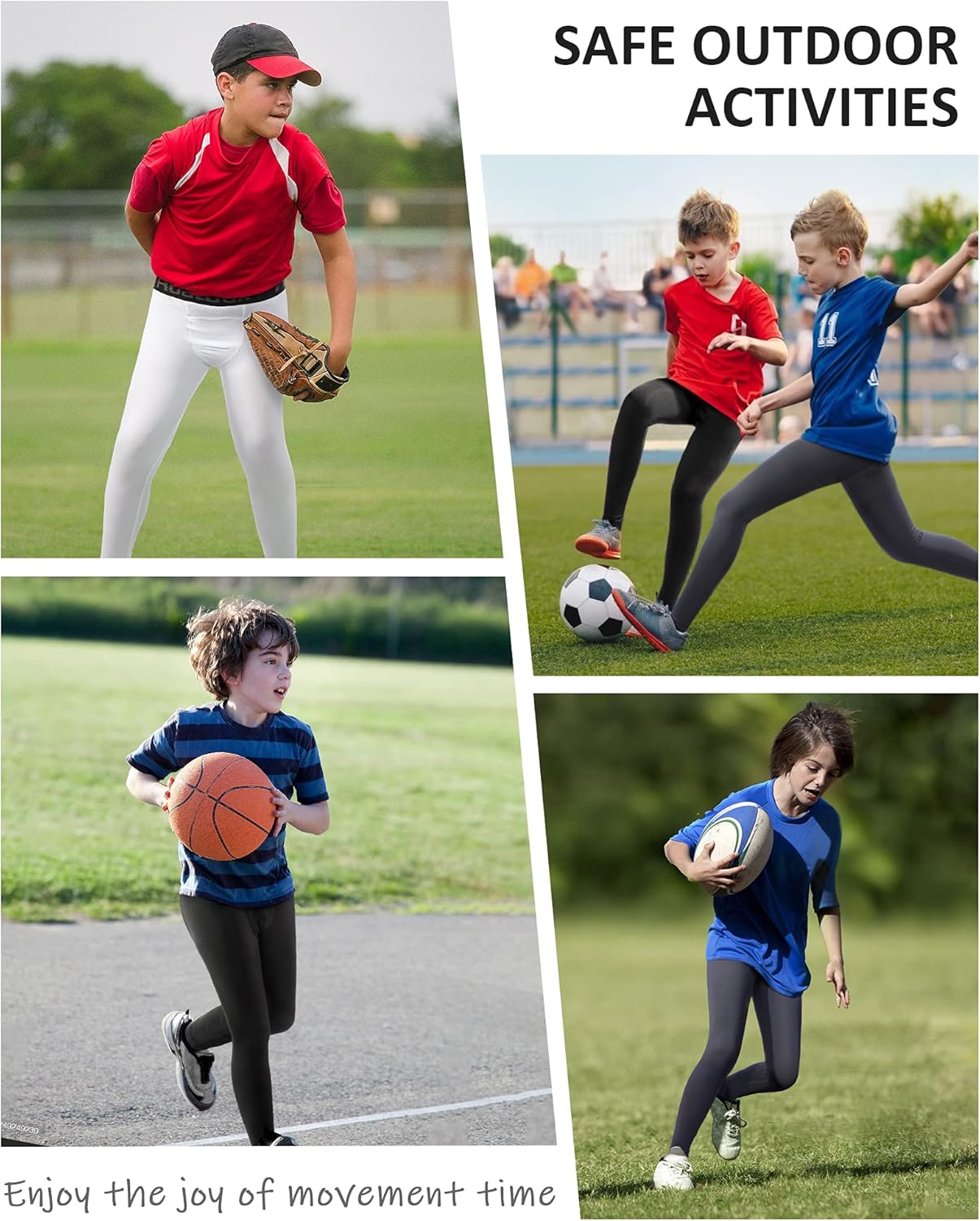 Detalle de Roadbox Boys Compression Leggings – Youth quick-dry athletic tights for football, basketball and PE base layers