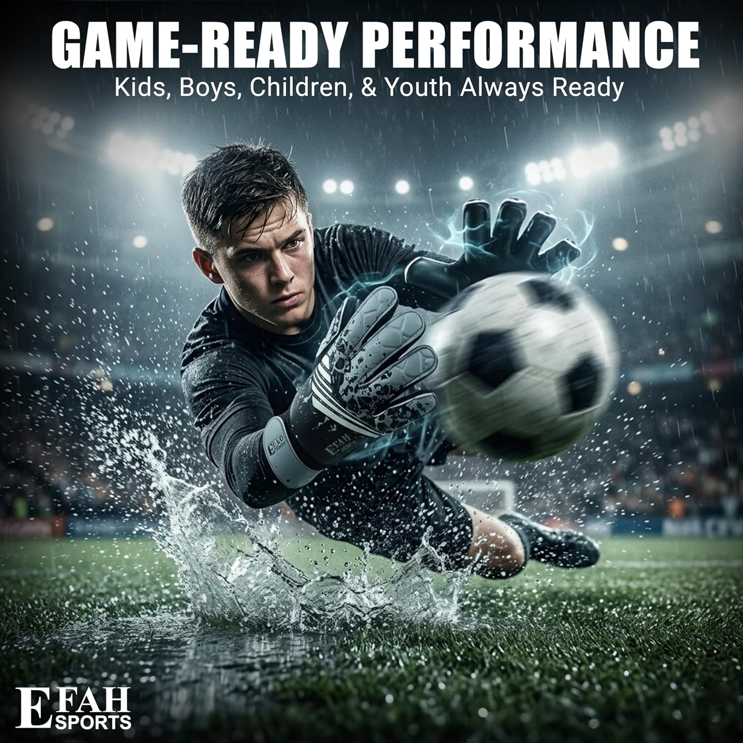 Thumbnail 5 de EFAH SPORTS HU-XI-201 Size 4 Soccer Goalie Gloves, Latex Palm, Black/Gray