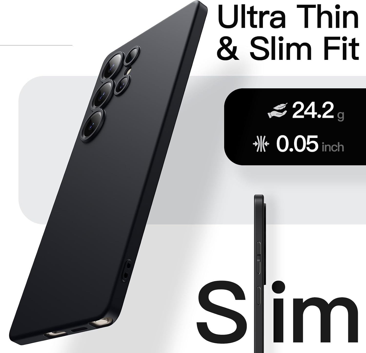 Detalle de JETech tunt skal för Samsung Galaxy S25 Ultra, matt Titanium Black med kameralinsskydd