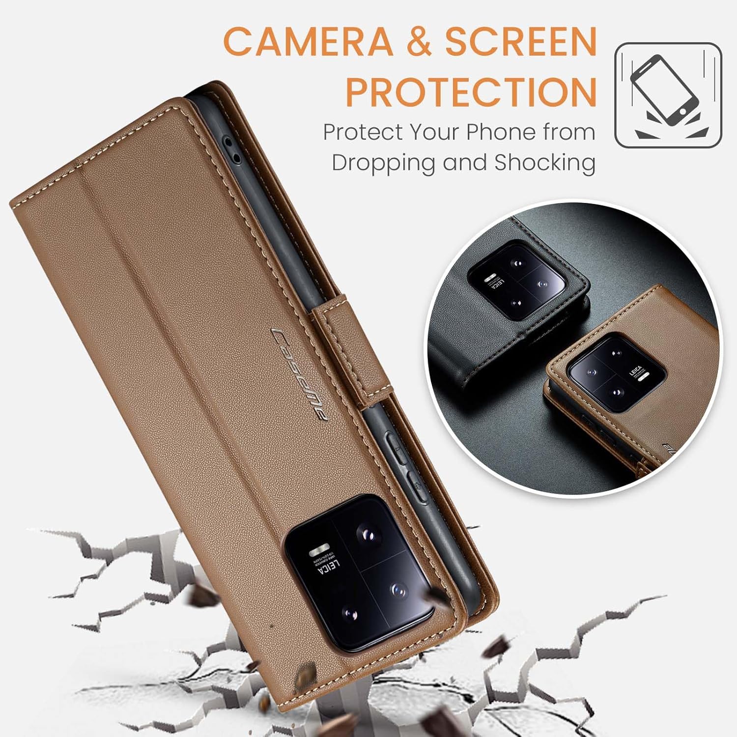 Thumbnail 6 de Phernykas Lederhülle für Xiaomi 13 Pro – Wallet Case mit Magnetverschluss, Standfunktion und RFID-Schutz (Braun)