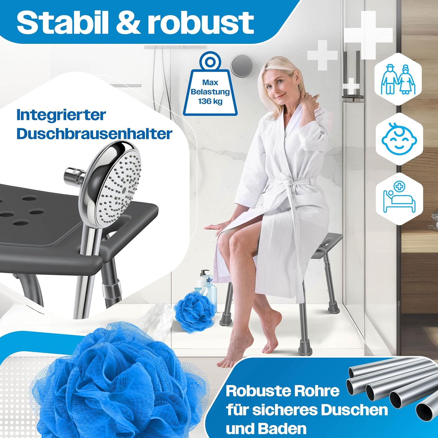 Thumbnail 4 de KESSER® Duschhocker höhenverstellbar – sicherer, leichter Badhocker mit Anti-Rutsch‑Features