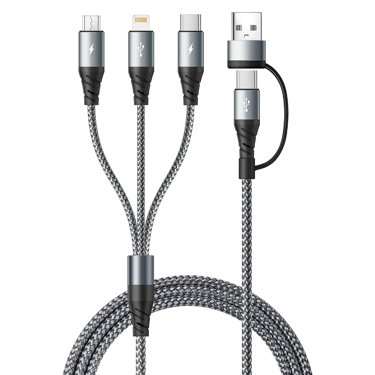 Detalle de Miger 5 in 1 Multi-Ladekabel: 1,2 m, USB-A/USB-C, 6 Anschlusskombinationen, 3A Schnellladung